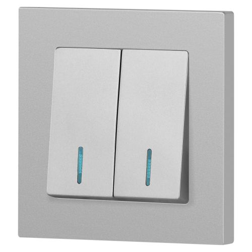  Выключатель 2-кл. СП Accent 6-105-03 10А IP20 250В с подсветкой AL/CU алюм. Intro Б0063511 фото в каталоге от BTSprom.by