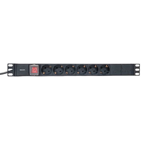  Блок PDU TERACOM 19дюйм 1U 16А/250В 6 роз. Schuko с выключат. шнур 2м 3х1.5кв.мм вилка Schuko корпус пластик черн. EKF TRC-HPD-LS-16A-6SH-2MSH фото в каталоге от BTSprom.by