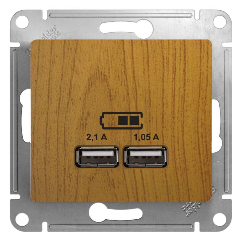 розетка usb 2-м сп glossa тип a+a 5в/2100ма 2х5в/1050ма механизм дерево дуб se gsl000533 от BTSprom.by