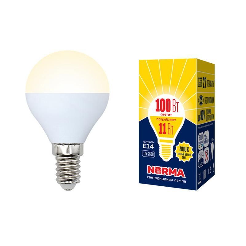 лампа светодиодная led-g45-11w/ww/e14/fr/nr norma 11вт матовая e14 (упак. картон) volpe ul-00003832 от BTSprom.by