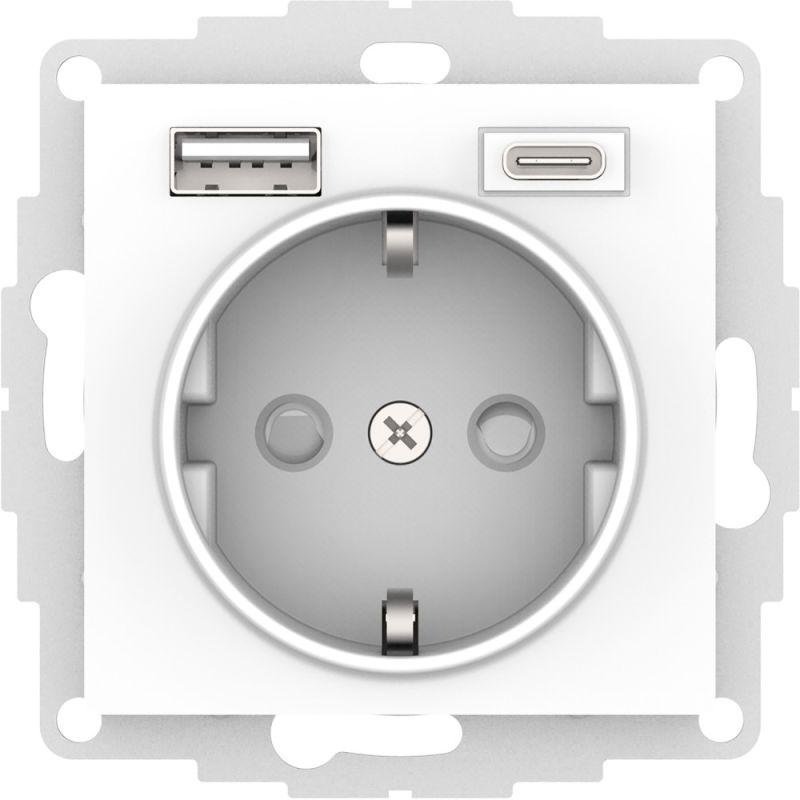 розетка atlasdesign 16а с 2-мя заряд. устройствами usb тип a+c 5в/2.4а 2х5в/1.2а механизм бел. se atn000132 от BTSprom.by