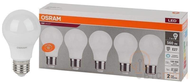 лампа светодиодная led value lvcla60 7sw/865 7вт грушевидная матовая e27 230в 2х5 ru (уп.5шт) osram 4058075577688 от BTSprom.by