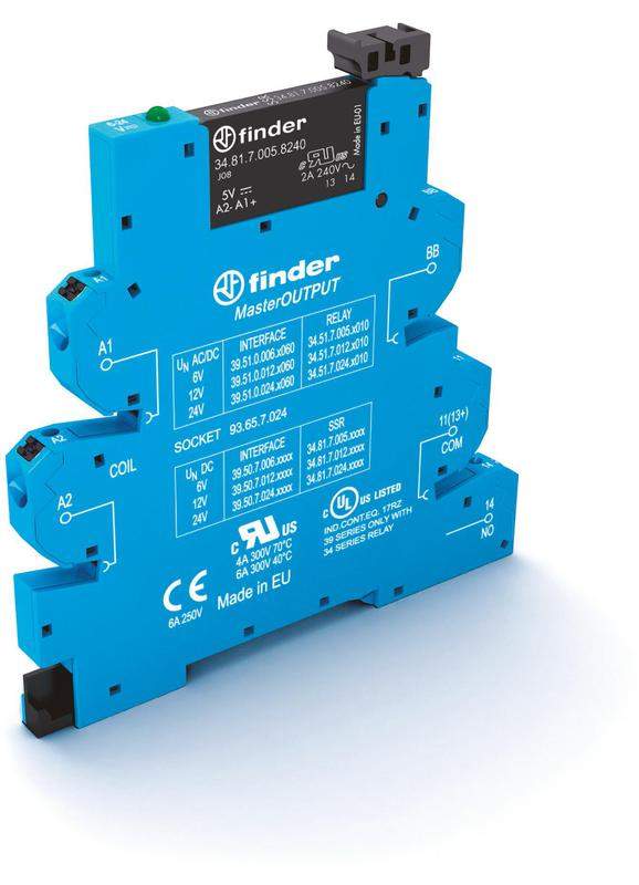 модуль интерфейсный (сборка 34.81.7.060.9024 + 93.65.8.230) твердотельное реле masteroutput выход 6а (24в dc) 230-24в ac ip20 безвинт. клеммы push-in finder 395082309024 от BTSprom.by