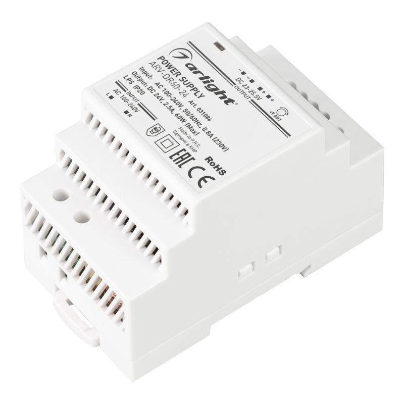 блок питания arv-dr60-24 24в 2.5а 60вт ip20 din-рейка arlight 031086 от BTSprom.by
