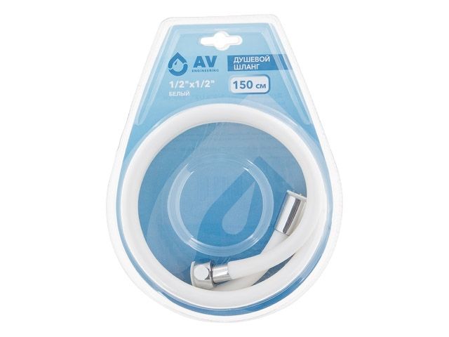 шланг душевой, pvc, 1/2" г-г 150 см, бел, av engineering (гайка цинк) avsss-045 от BTSprom.by