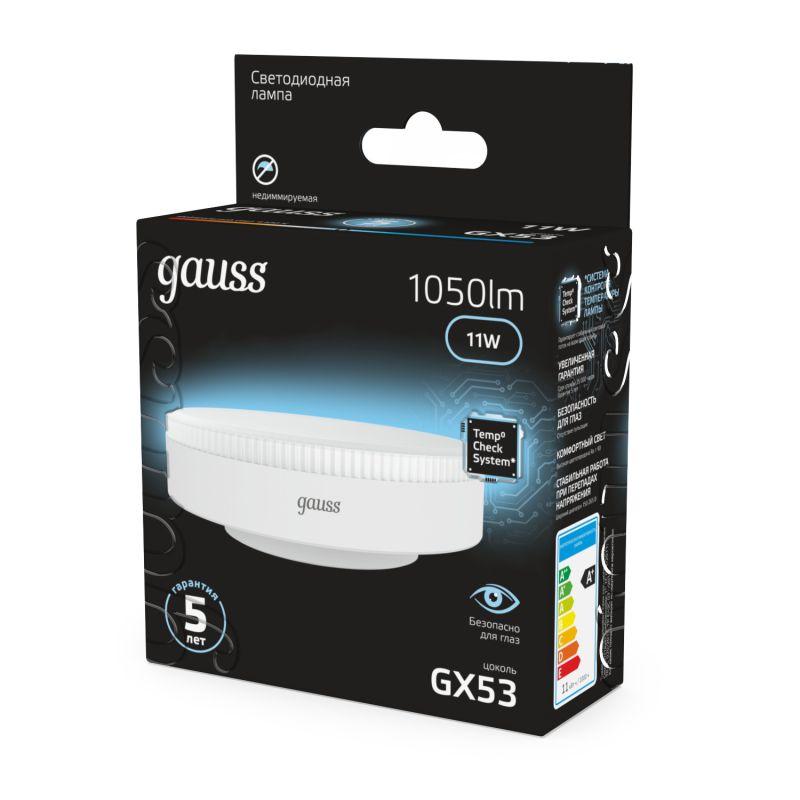 Лампа светодиодная Black 11Вт таблетка 4100К нейтр. бел. GX53 1050лм GAUSS 108008211 фото в каталоге от BTSprom.by