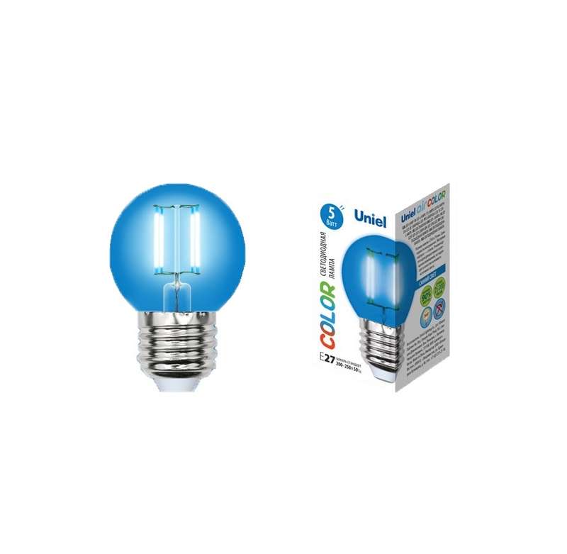 лампа светодиодная led-g45-5w/blue/e27 gla02bl форма "шар" air color син. упак. картон uniel ul-00002990 от BTSprom.by