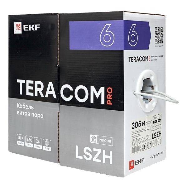  Кабель витая пара U/UTP кат.6 4 пары 23 AWG solid LSZH нг(А)-HF сер. (уп.305м) TERACOM PRO EKF TRP-6UTP-04LSH-GY-IN3 фото в каталоге от BTSprom.by