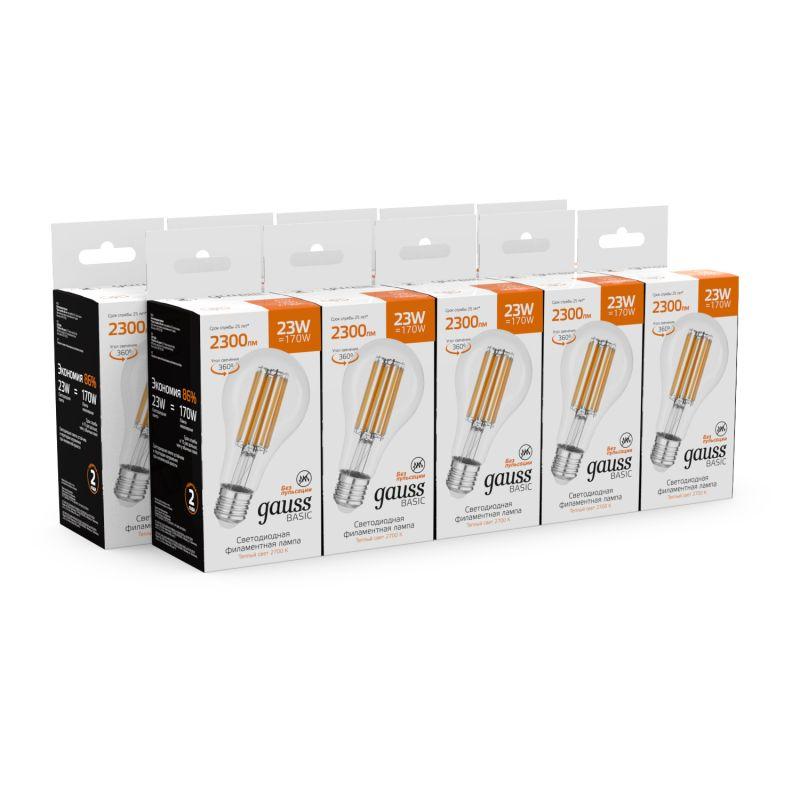 Лампа светодиодная филаментная Basic Filament А70 23Вт 2700К Е27 2300лм GAUSS 40712132 фото в каталоге от BTSprom.by