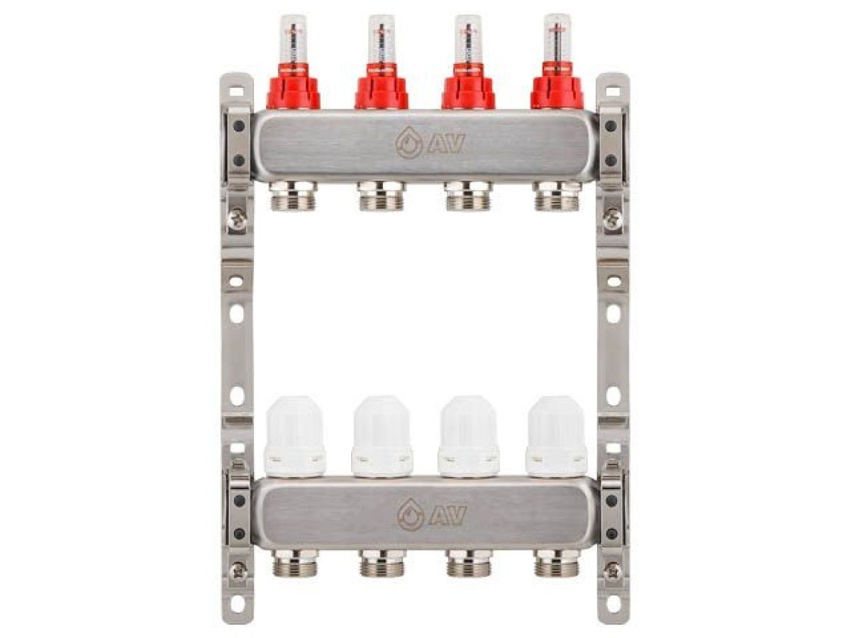  Коллекторная группа AVE136, 4 вых., AV Engineering (Для теплого пола и водоснабжения) AVE13600104K фото в каталоге от BTSprom.by