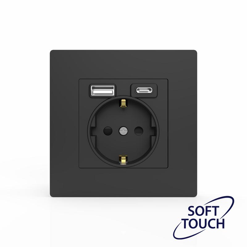  Розетка 1-м СП Pixel IP20 с заземл. с 2-мя заряд. устр. USB тип A+C механизм карбон TOKOV ELECTRIC TKE-PX-R1U2AC-C14 фото в каталоге от BTSprom.by