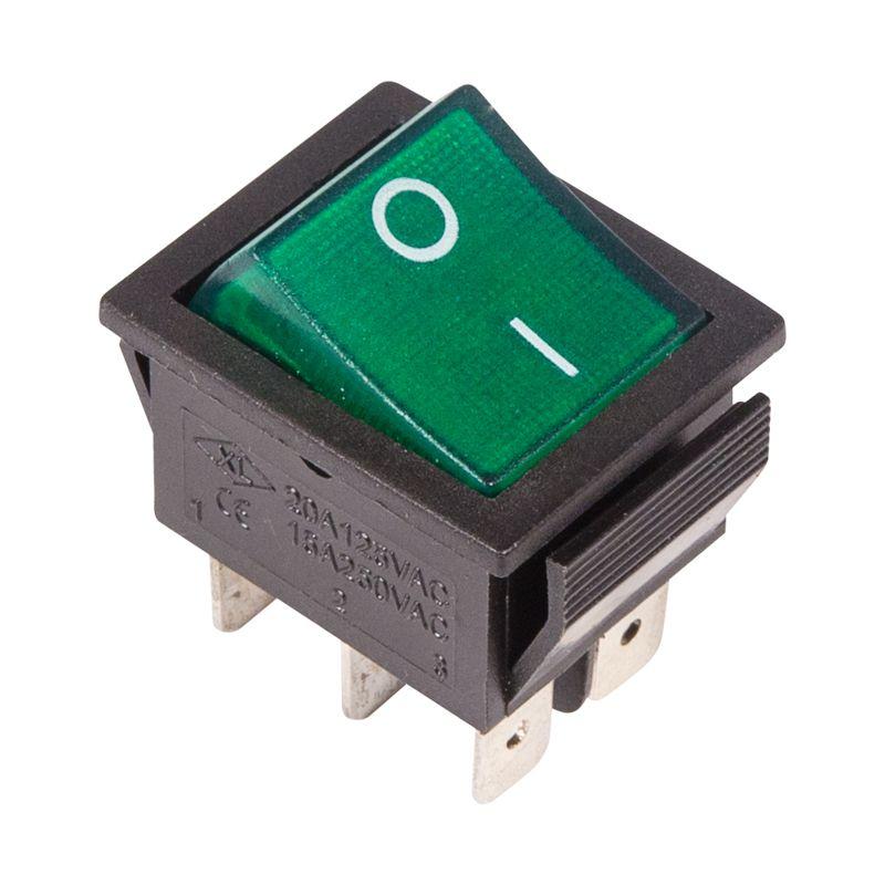 выключатель клавишный 250в 15а (6с) on-on с подсветкой зел. (rwb-506; sc-767) rexant 36-2352 от BTSprom.by