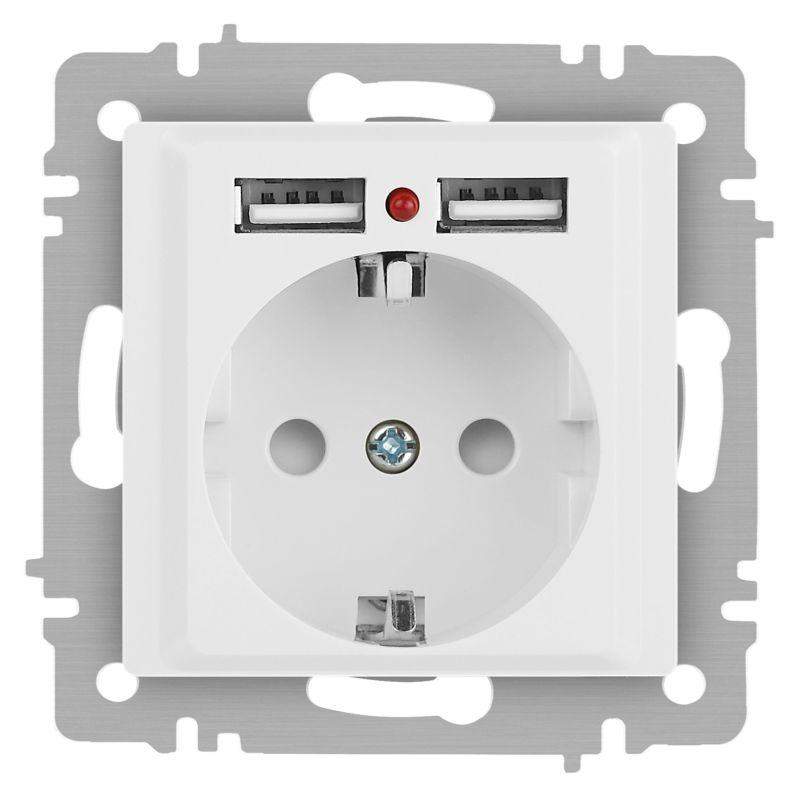розетка accent 6-410-01м p+e schuko со шторками 16а-250в + 2хusb ip20 су бел. матов. intro б0063691 от BTSprom.by