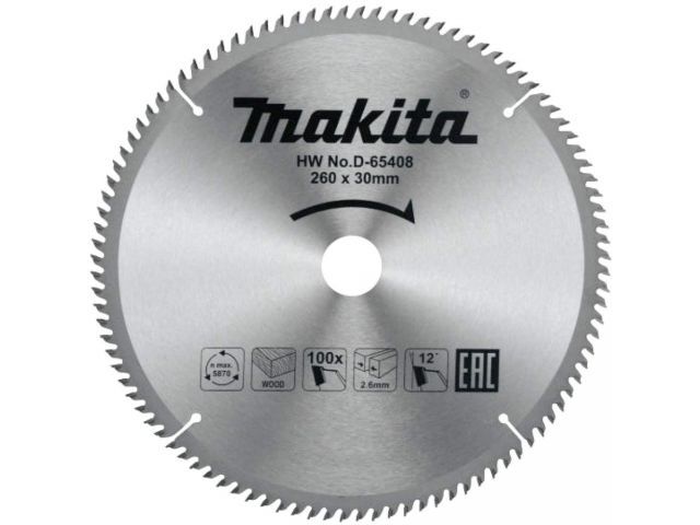 диск пильный  260x30x2.6/1.8x100t по дереву makita d-65408 от BTSprom.by