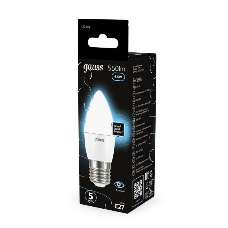 Лампа светодиодная Black 6.5Вт свеча 4100К нейтр. бел. E27 550лм GAUSS 103102207 фото в каталоге от BTSprom.by