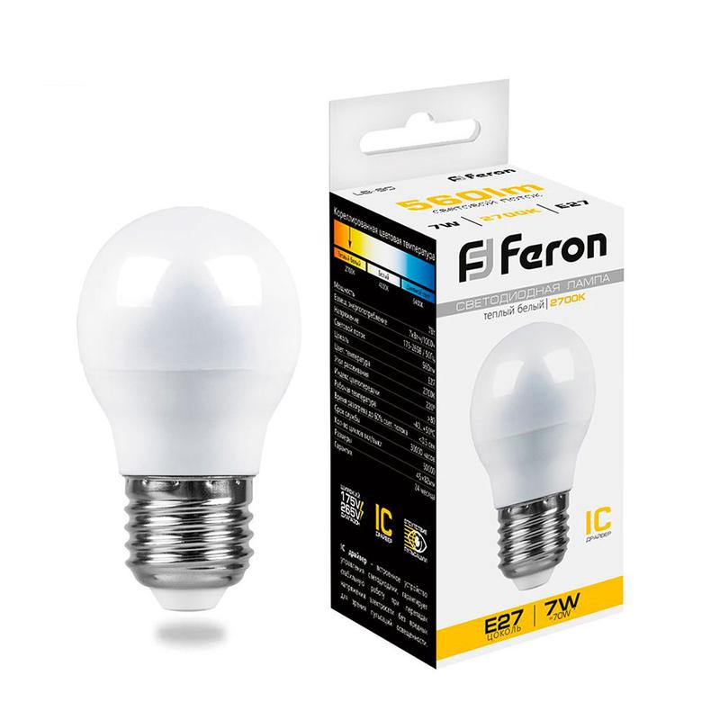 лампа светодиодная 7вт 230в e27 2700к g45 lb-95 feron 25481 от BTSprom.by