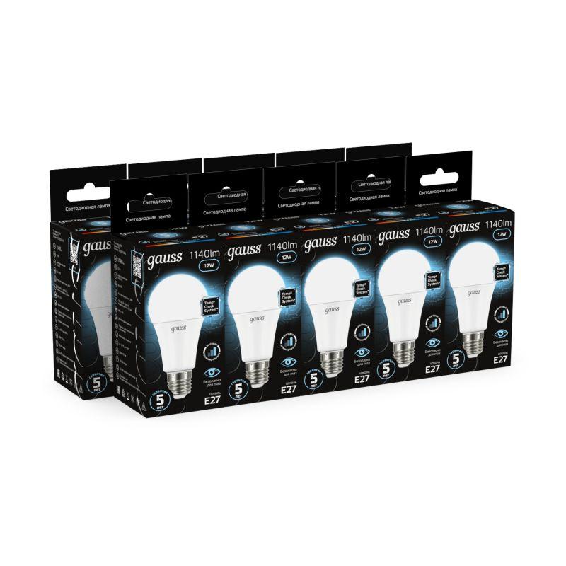 Лампа светодиодная Black 12Вт A60 грушевидная 4100К нейтр. бел. E27 1140лм шаг. диммир. GAUSS 102502212-S фото в каталоге от BTSprom.by