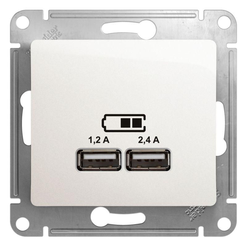 розетка usb glossa тип a+c 5в/2.4а 2х5в/1.2а механизм перламутр. se gsl000639 от BTSprom.by