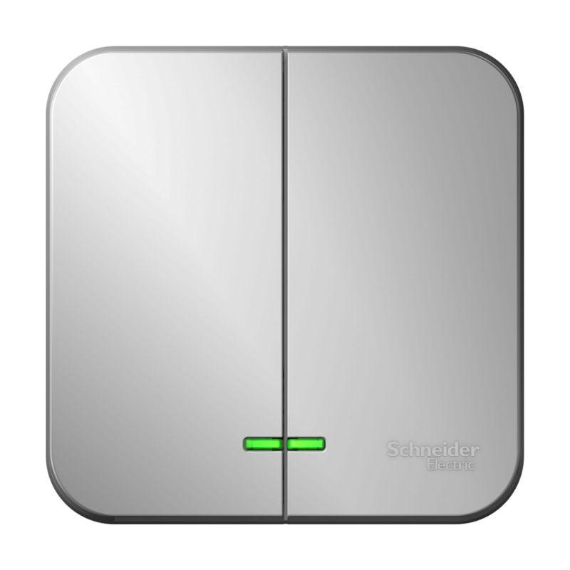 выключатель 2-кл. оп blanca 10а ip20 (сх. 5) 250в с подсветкой с изолир. пластиной алюм. se blnva105113 от BTSprom.by