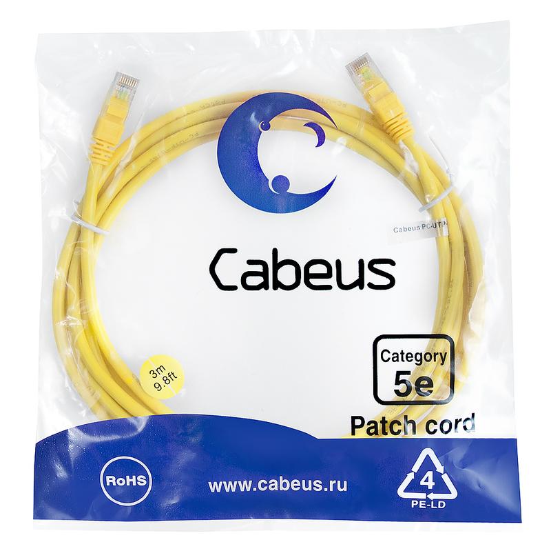 патч-корд u/utp кат.5e pc-utp-rj45-cat.5e-3m-yl 2xrj45/8p8c неэкранир. pvc 3м желт. cabeus 7683c от BTSprom.by