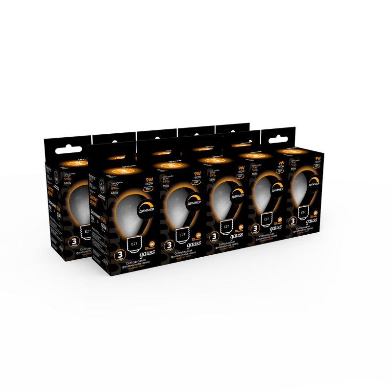 Лампа светодиодная филаментная Black Filament 9Вт P45 шар матовая 3000К тепл. бел. E27 590лм диммир. GAUSS 105202109-D фото в каталоге от BTSprom.by