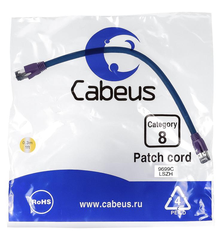 патч-корд s/ftp кат.8 pc-sstp-rj45-cat.8-0.3m-lszh 2xrj45/8p8c экранир. lszh (40g 2000 mhz) 0.3м син. cabeus 9699c от BTSprom.by
