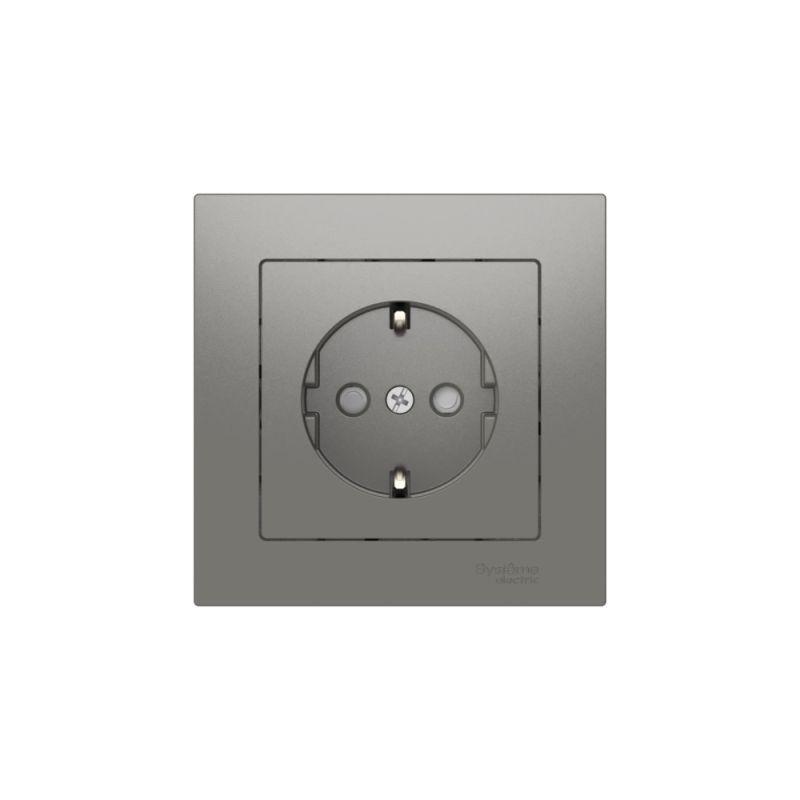  Розетка AtlasDesign 16А с заземл. защ. шторки быстрозажим. клем. в сборе сталь SE ATN000944S фото в каталоге от BTSprom.by