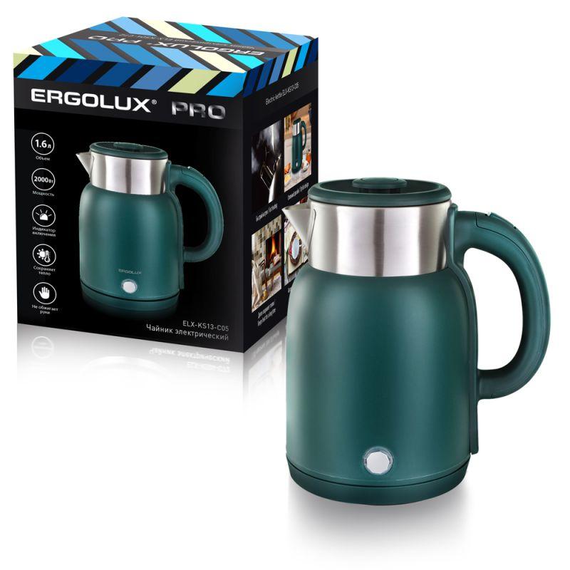 чайник электрический elx-ks13-c05 pro нерж.сталь/пластик 1.6л 220-240в 2000вт зел. ergolux 15331 от BTSprom.by
