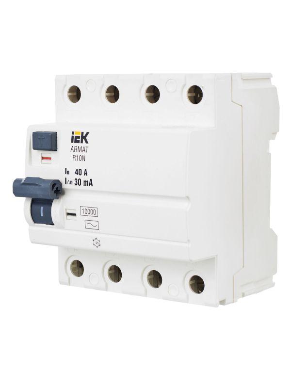  Выключатель дифференциального тока (УЗО) 4п 40А 30мА тип A ВДТ R10N ARMAT IEK AR-R10N-4-040A030 фото в каталоге от BTSprom.by