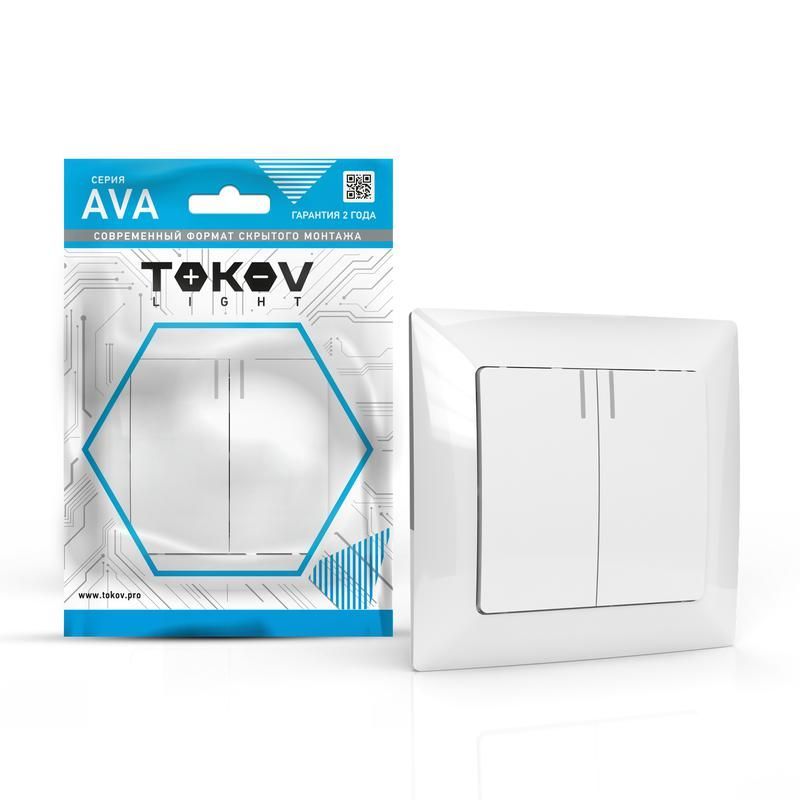 выключатель 2-кл. сп ava 10а ip20 с индикатором в сборе бел. tokov light tkl-av-v2if-c01 от BTSprom.by