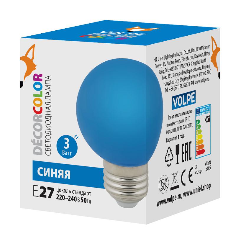 лампа декоративная светодиод. led-g60-3w/blue/e27/fr/с шармат упак. картон син. volpe ul-00006957 от BTSprom.by