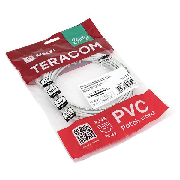  Патч-корд кат.5E UTP неэкранир. PVC 1Гбит/с 5м сер. TERACOM EKF TRC-5EUTP-PVC-5M-GY фото в каталоге от BTSprom.by