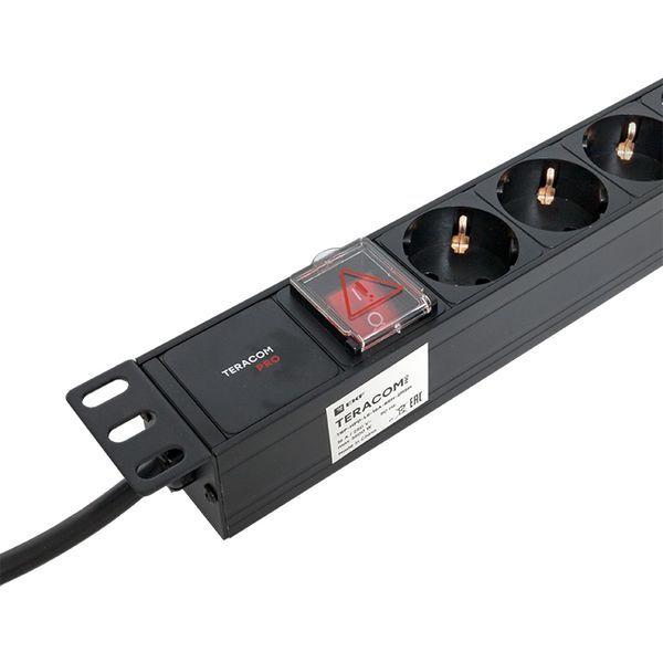  Блок PDU TERACOM PRO 19дюйм 1U 16А/250В 8 роз. Schuko с выключат. шнур 2м 3х1.5кв.мм вилка Schuko корпус алюм. черн. EKF TRP-HPD-LS-16A-8SH-2MSH фото в каталоге от BTSprom.by