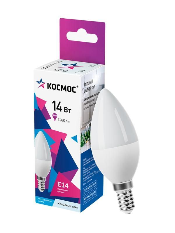 лампа светодиодная 14вт свеча e14 6500к 174-265в космос lkecled14wcne1465 от BTSprom.by