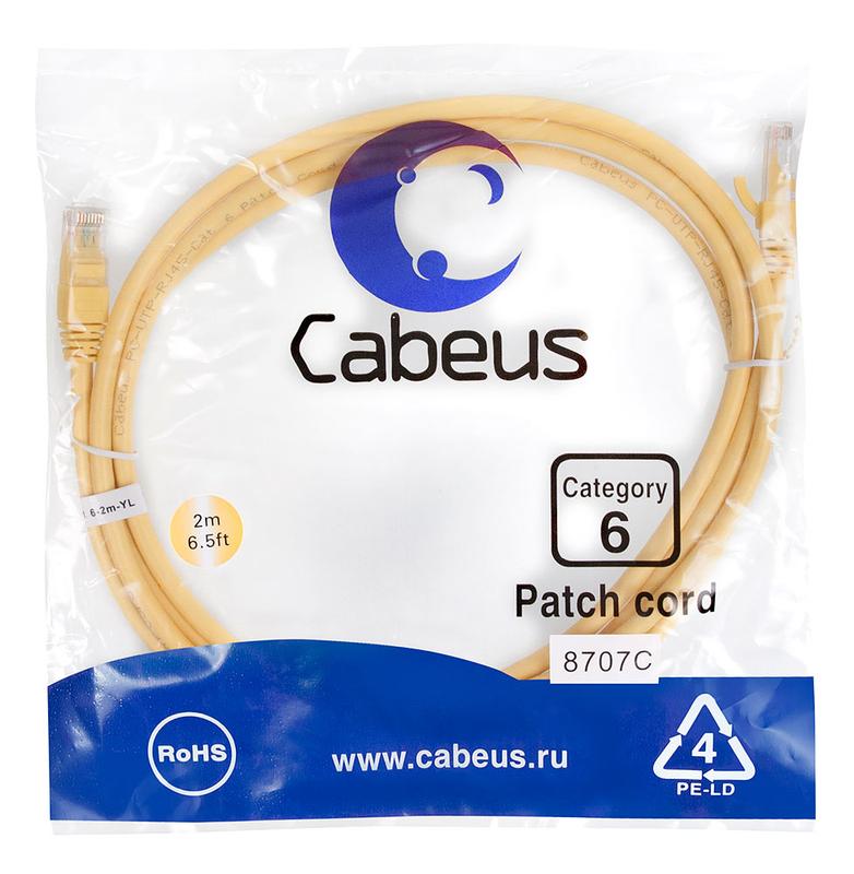 патч-корд u/utp кат.6 pc-utp-rj45-cat.6-2m-yl 2xrj45/8p8c неэкранир. pvc 2м желт. cabeus 8707c от BTSprom.by