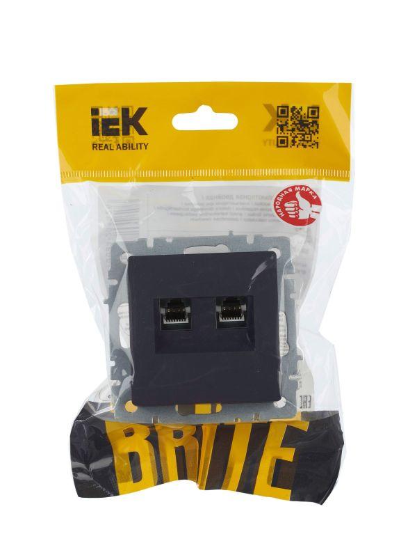  Розетка компьютерная 2-м СП BRITE RJ45 кат.5E РК10-2-БрГ механизм графит IEK BR-K20-1-K53 фото в каталоге от BTSprom.by