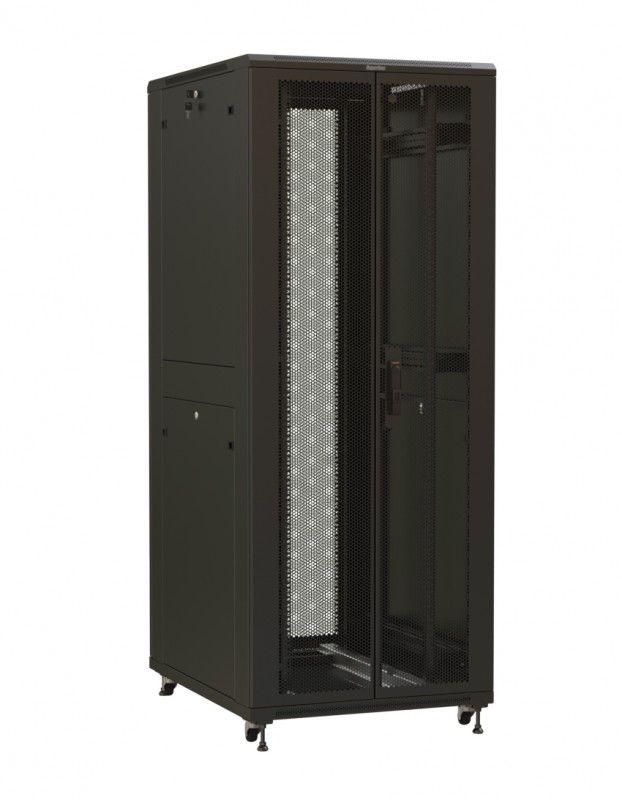 шкаф напольный ttr-4261-dd-ral9005 19дюйм 42u 2055х600х1000мм передн. и задн. распашные перфорир. двери 75% ручка с замком разобран. ral 9005 черн. hyperline 425183 от BTSprom.by