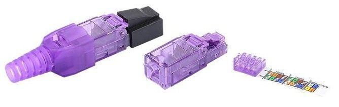 разъем rj-45 (8p8c) под витую пару полевая заделка кат. 6 неэкранир. для ож кабеля зажимной (защелка) хвостовик idc plud-8p8c-s-c6-vl фиолет. hyperline 427433 от BTSprom.by