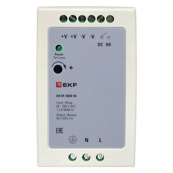  Блок питания на DIN-рейку 100Вт Uвх ~ 220В AC m Uвых - 48В DC постоянного тока EKF DR-M-100W-48 фото в каталоге от BTSprom.by