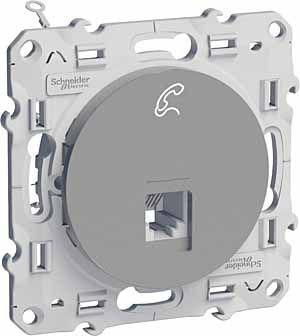  Розетка телефонная 1-м Odace RJ12 6 контакт. винтов. зажимы механизм алюм. SchE S53R497 фото в каталоге от BTSprom.by