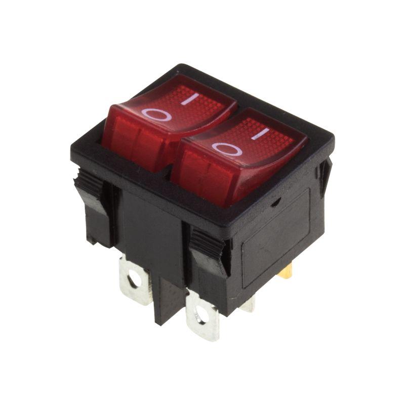 выключатель клавишный 250в 6а (6с) on-off красн. с подсветкой двойной mini (rwb-305) rexant 36-2160 от BTSprom.by
