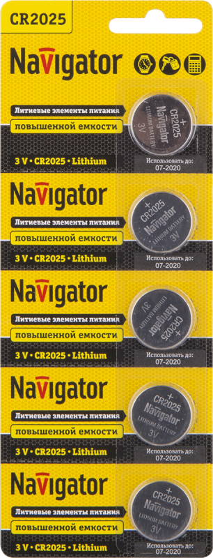 элемент питания литиевый cr2025 94 764 nbt-cr2025-bp5 (блист.5шт) navigator 94764 от BTSprom.by