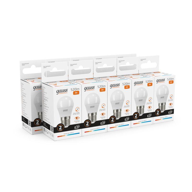 Лампа светодиодная Elementary 8Вт P45 шар 3000К тепл. бел. E27 520лм GAUSS 53218 фото в каталоге от BTSprom.by