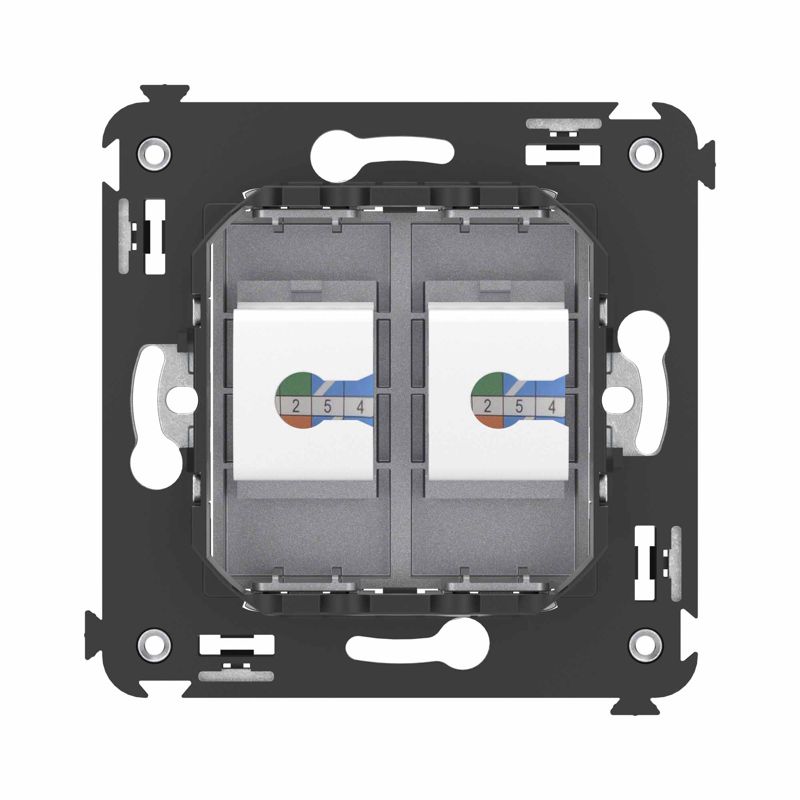  Розетка телефонная 2-м СП Avanti "Закаленная сталь" RJ12 без шторок механизм DKC 4404614 фото в каталоге от BTSprom.by