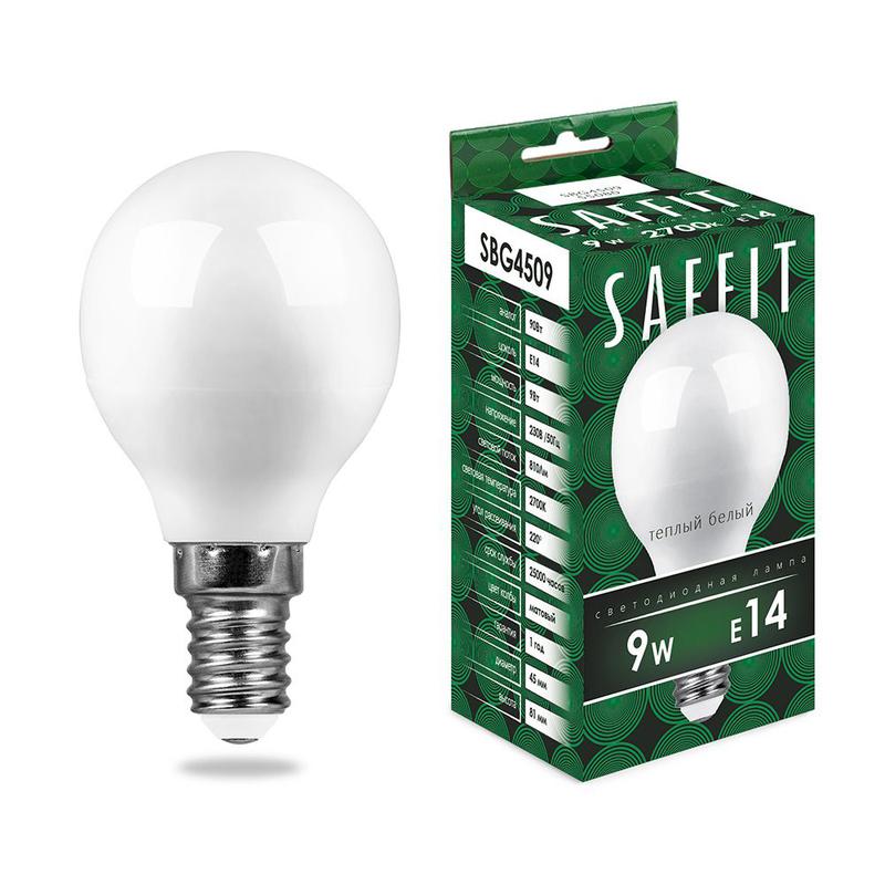 лампа светодиодная 9вт 230в e14 2700к g45 sbg4509 saffit 55080 от BTSprom.by