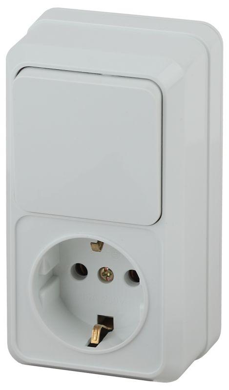 блок оп quadro 2-705-01 (1-м розетка + 1-кл. выкл.) 10(16)а ip20 250в вертикал. бел. intro б0053882 от BTSprom.by