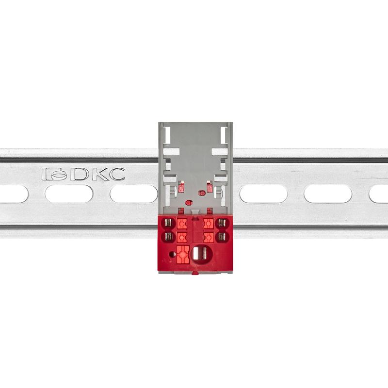  Блок распределительный с вертикал. адаптером на рейки шир. 15/35мм зажим push-in 1 ввод 6кв.мм 4 точки подключения 2.5кв.мм красн. DKC DTP1-104-104SPUR-V фото в каталоге от BTSprom.by