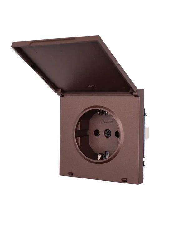  Розетка 1-мест. с/з с крышкой ПБТ СП ZIMA IP20 16А безвинт. зажим шоколад LEZARD 704-7388-123BQC фото в каталоге от BTSprom.by