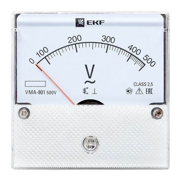  Вольтметр аналоговый VM-A801 на панель 80х80 (круглый вырез) 500В прямое подкл. EKF vm-a801-500/vma-801-500 фото в каталоге от BTSprom.by