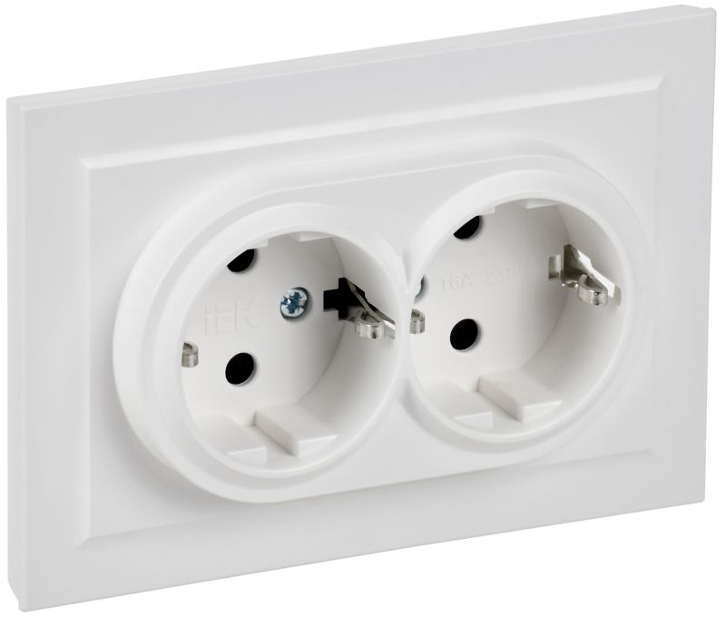розетка 2-м сп brite рсш12-3-браб 16а в сборе с заземл. защ. шторки арктич. бел. iek br-r24-16-k91-f от BTSprom.by